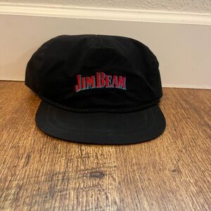 Vintage 1990s 90s Jim Beam Nylon SnapBack Cord Hat Cap Black Red Blue